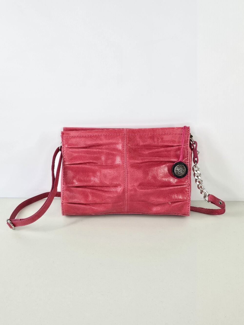 The Sak Vintage Y2K Charleston Demi Clutch Watermelon Pink Leather Crossbody Bag